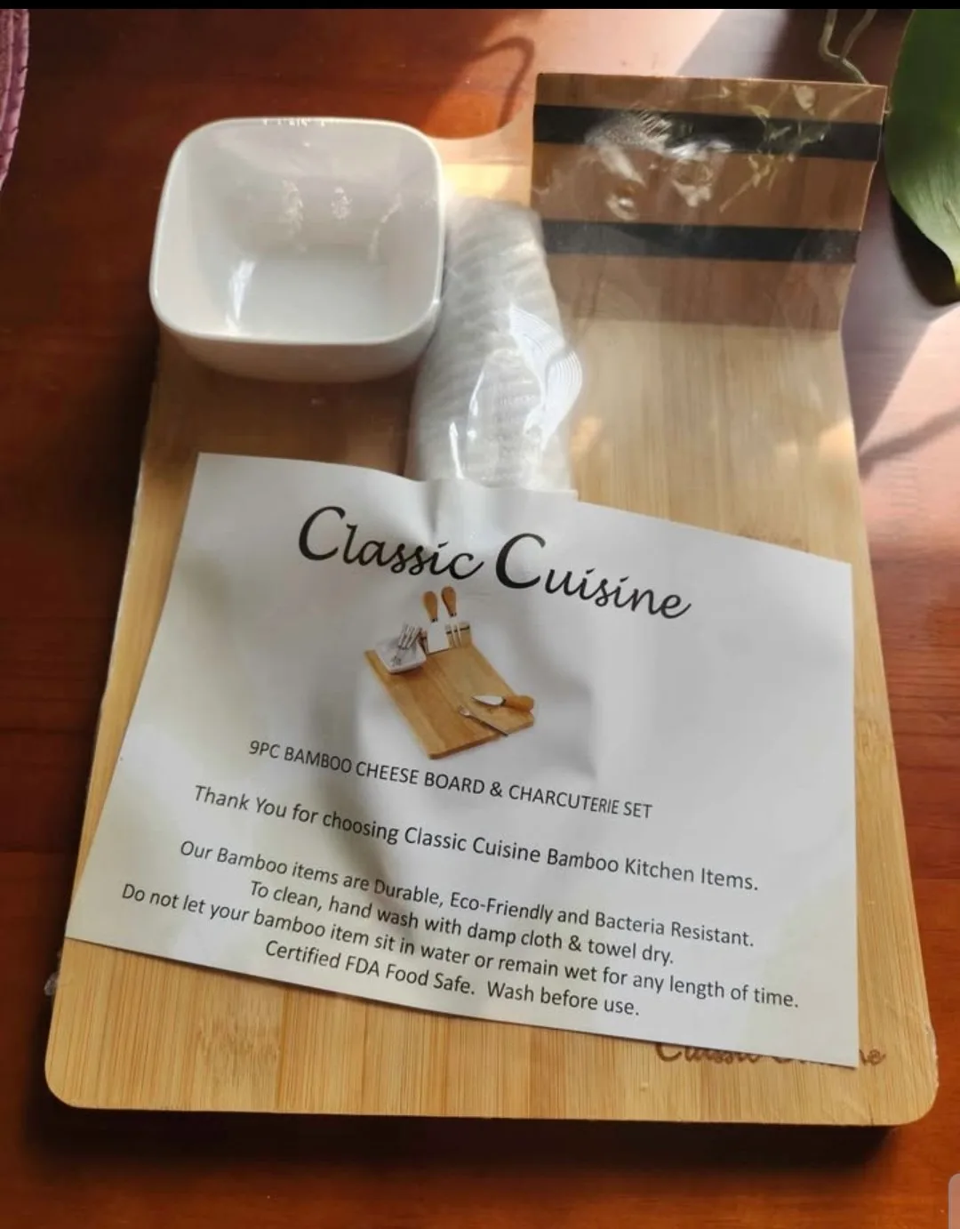9 PC Bamboo Cheese Board & Charcuterie Set. thumbnail