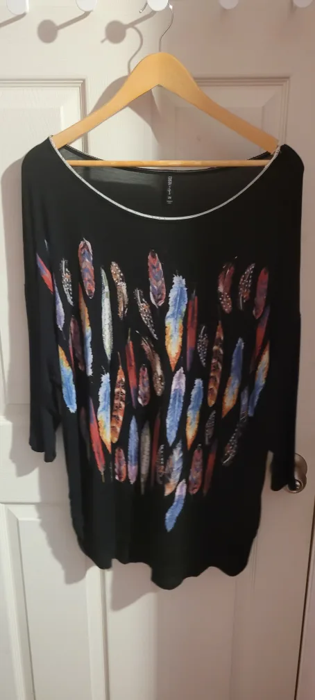 Black Top with Feather Design thumbnail