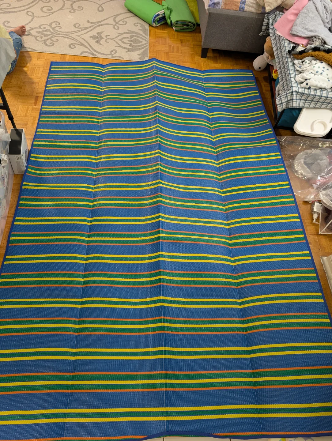 Striped blue outdoor mat thumbnail