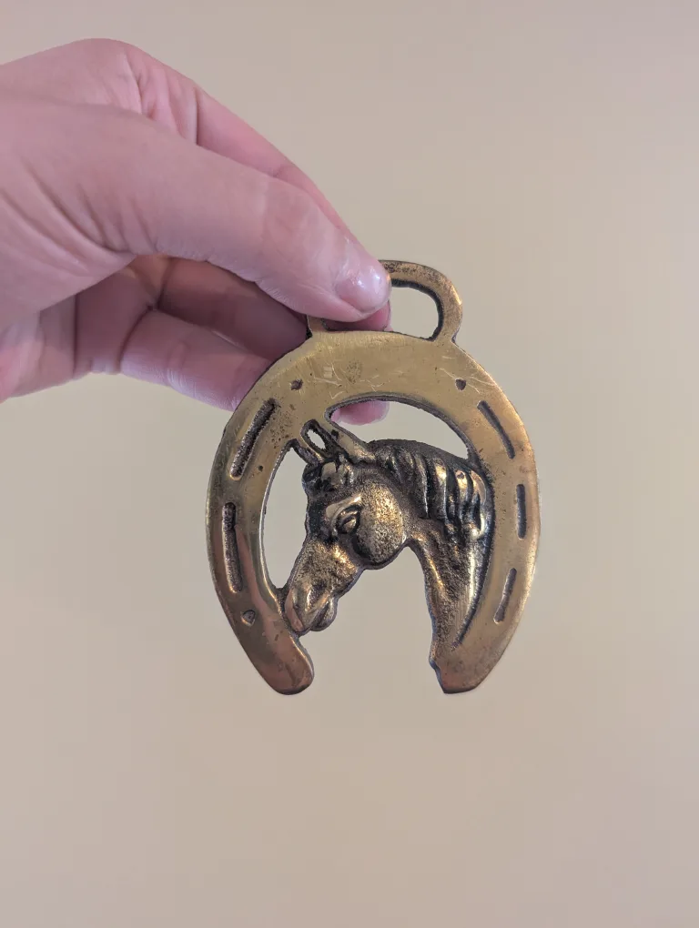Vintage Brass Horse Head and Horseshoe thumbnail