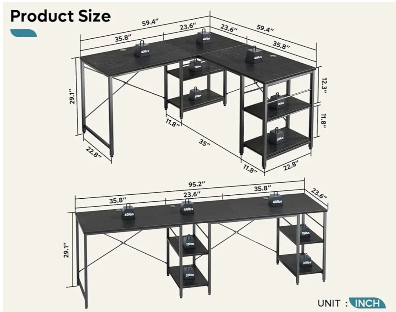 Black L-Shaped Corner Desk with Shelves - photo 4