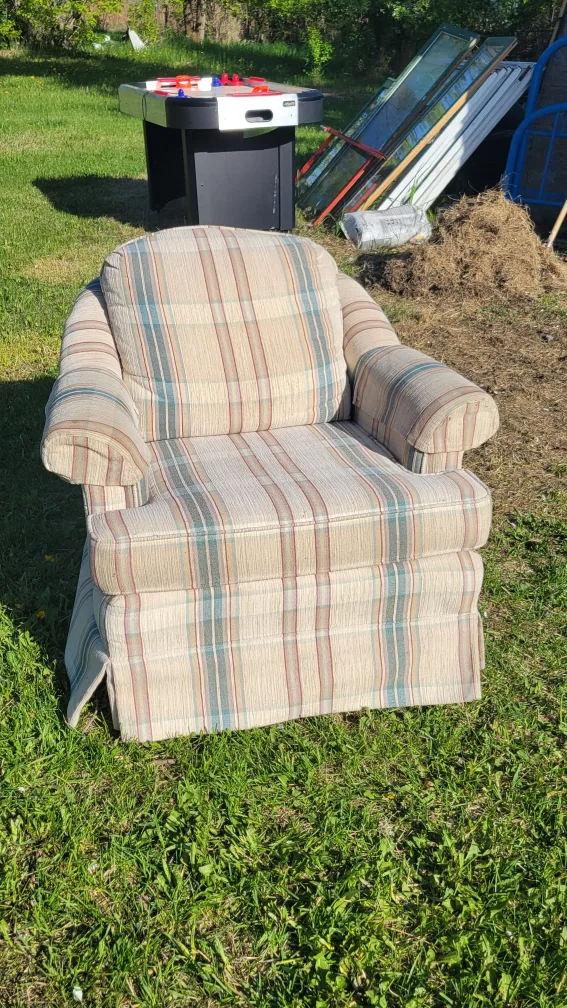 Comfy plaid armchair thumbnail