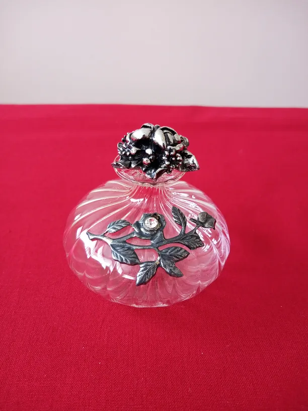 Vintage Crystal Perfume Bottle with Rose Stopper thumbnail