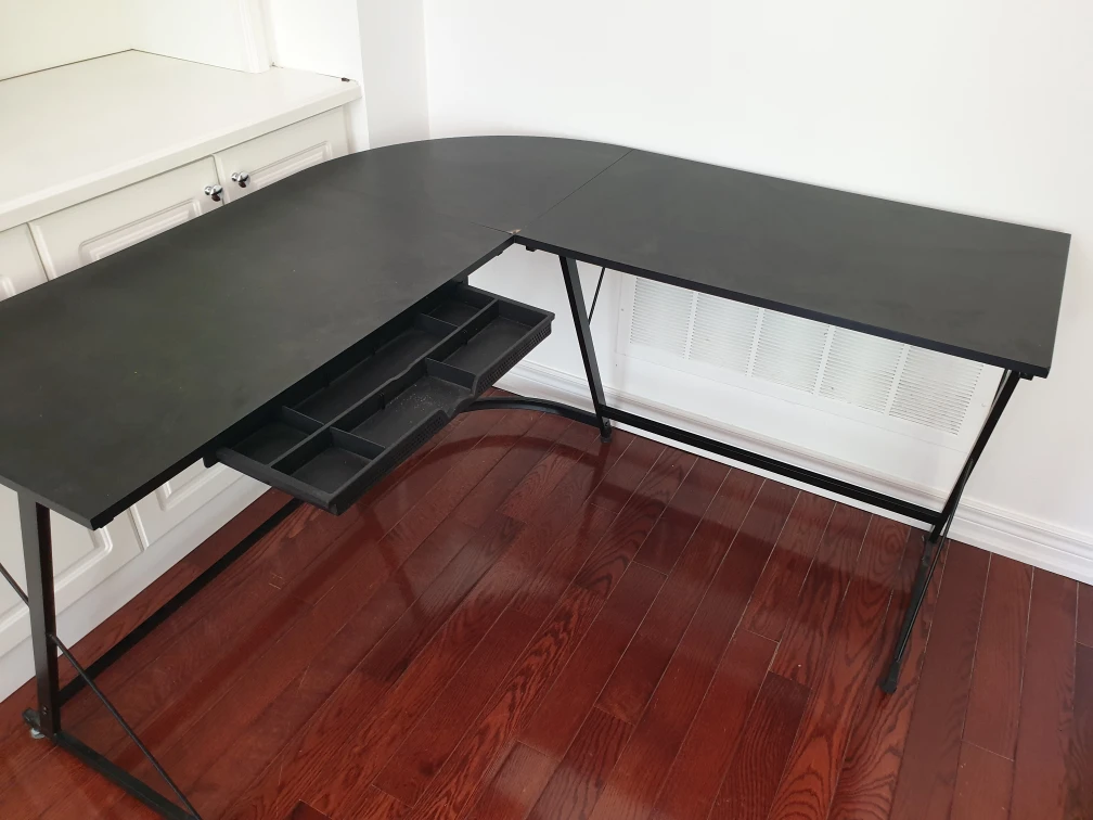 Black L-Shaped Desk with Keyboard Tray - photo 2
