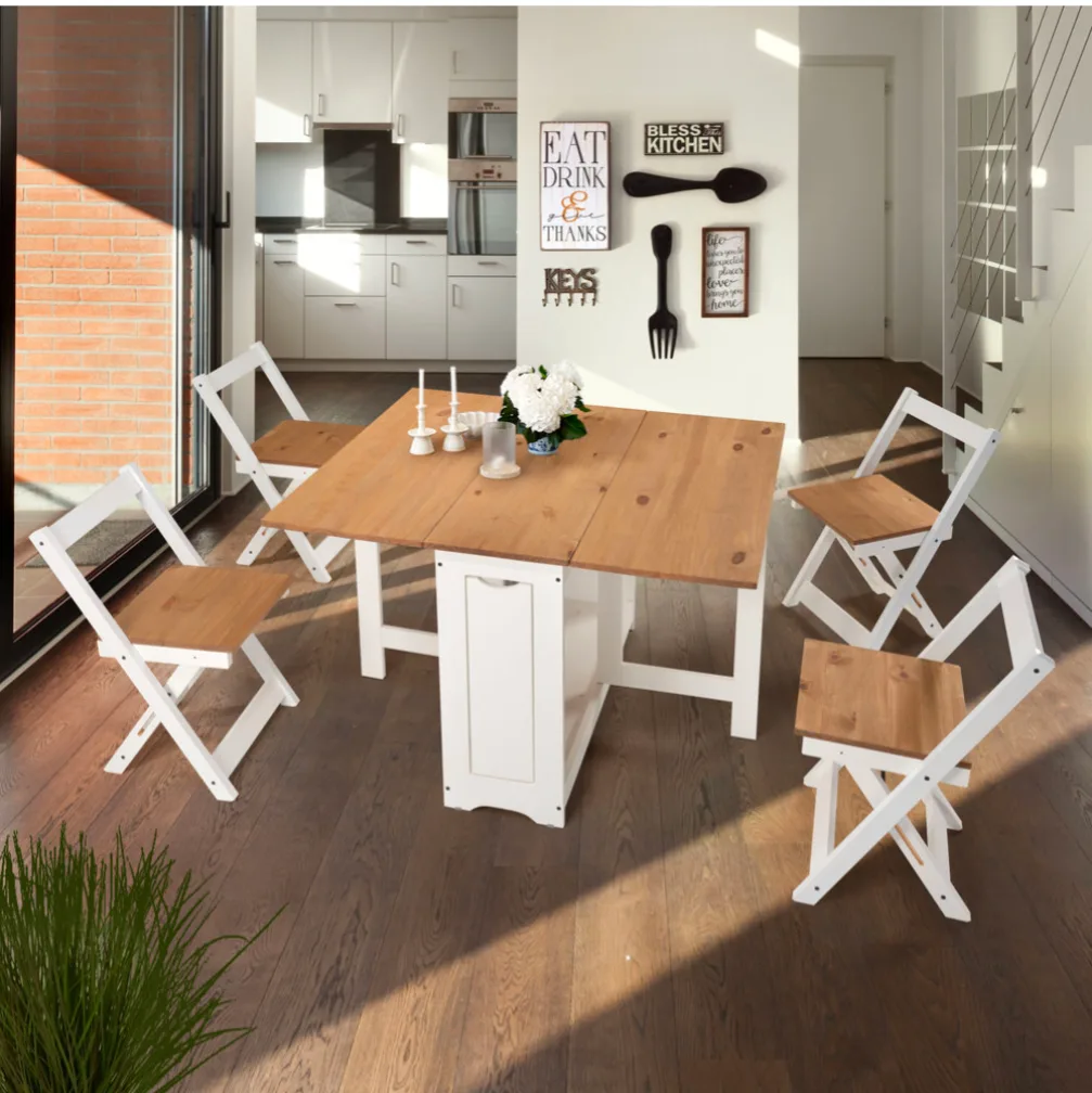 BRAND NEW IN BOX. Dining room table. Foldable with chairs image indicator(7)