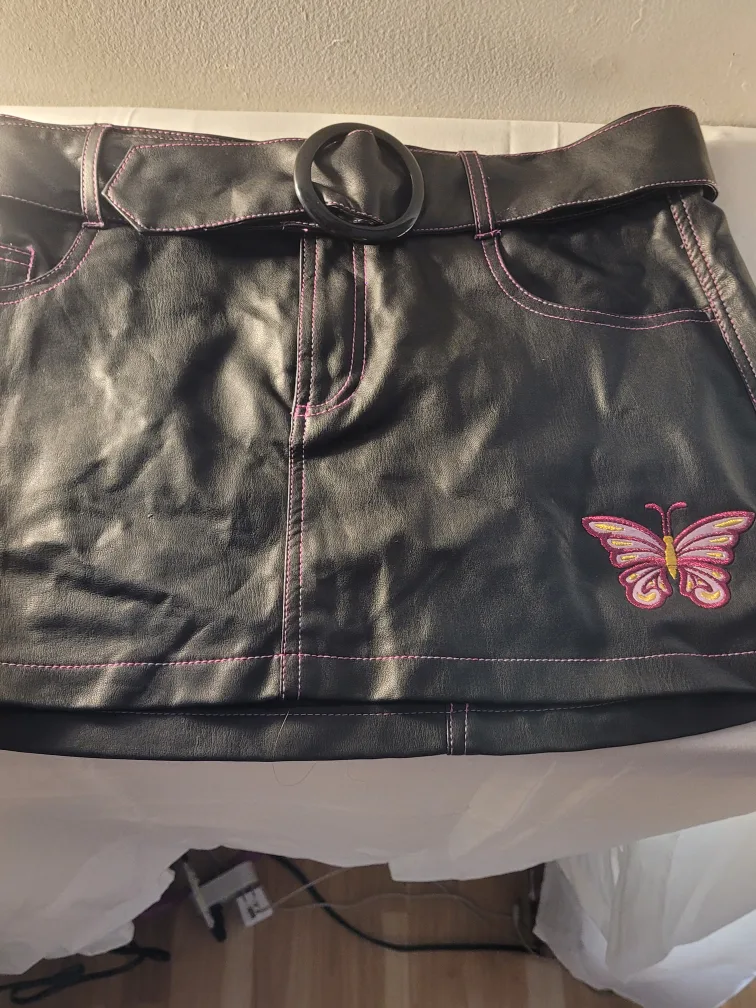 Black Vegan Leather Halter Top and Mini Skirt Set image indicator(2)