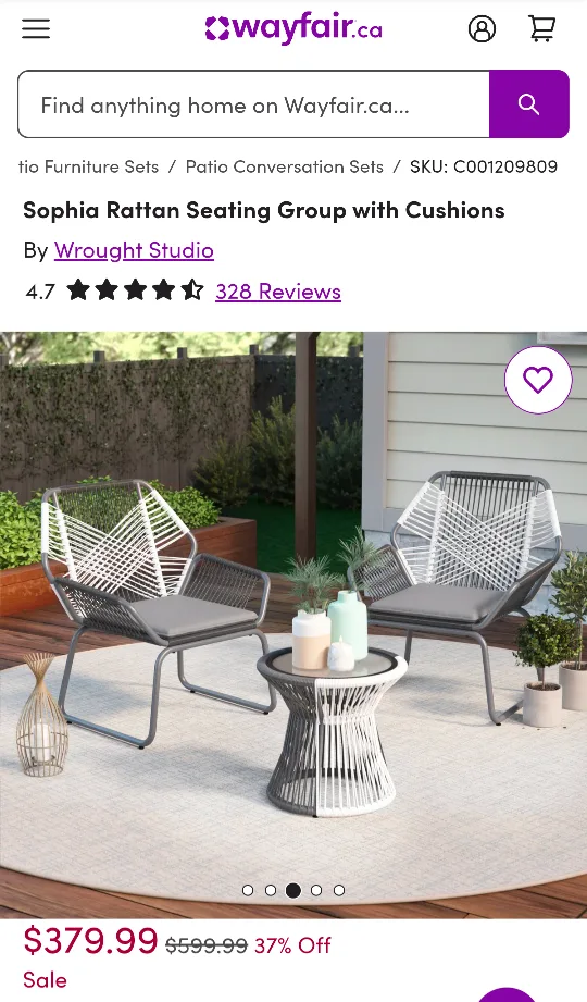 patio Seating w/ Cushions and table thumbnail