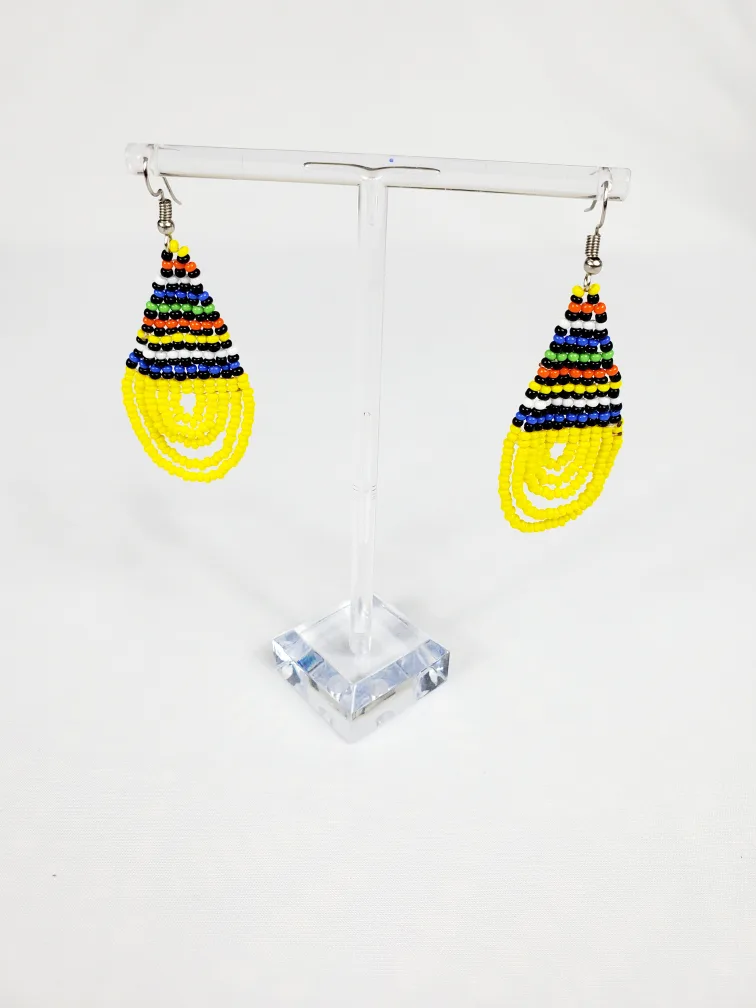 Handcrafted African earrings made of yellow and colorful beads image indicator(2)