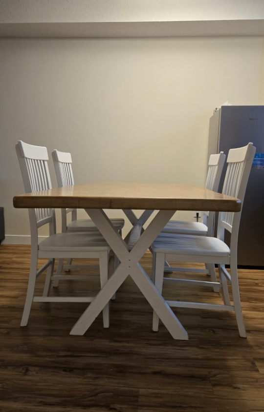 Wood Dining Table with 4 White Chairs - photo 3