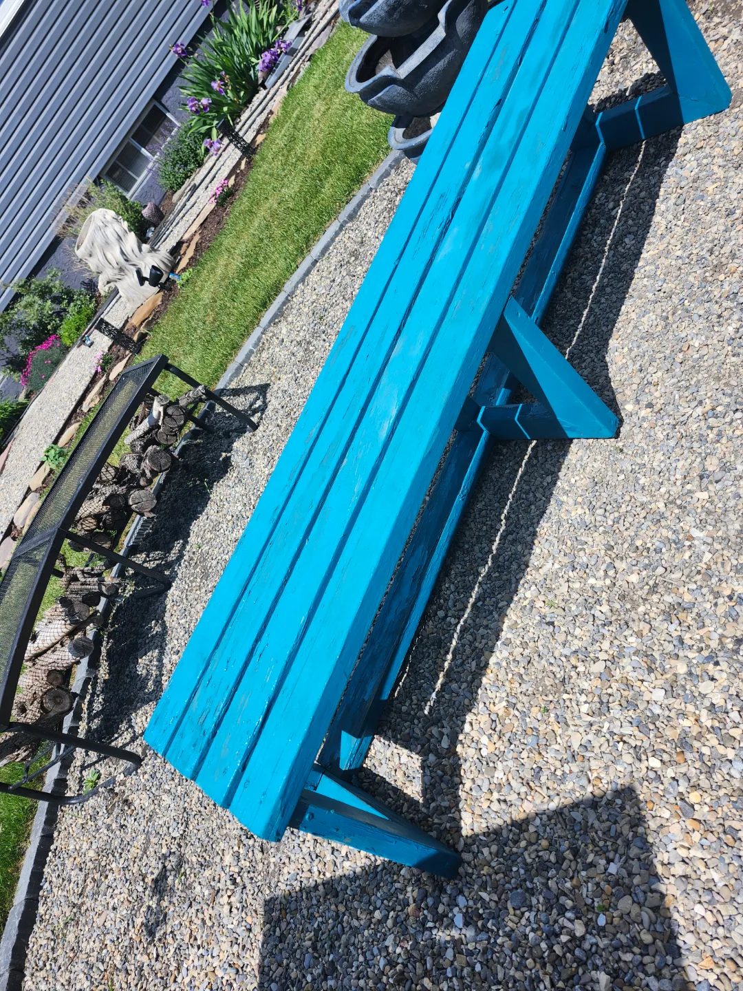Bright blue outdoor bench image indicator(4)