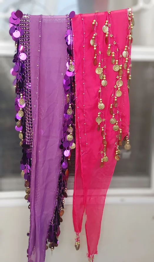 Two (2) Belly Dancing Hip Scarves - Purple, Pink image indicator(7)