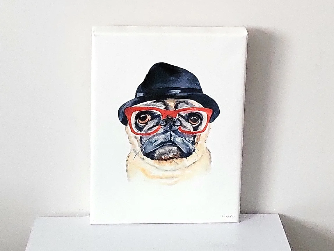 Deidre Wicks hand embellished Giclee of Pug Art. 12 x 16 inches image indicator(2)