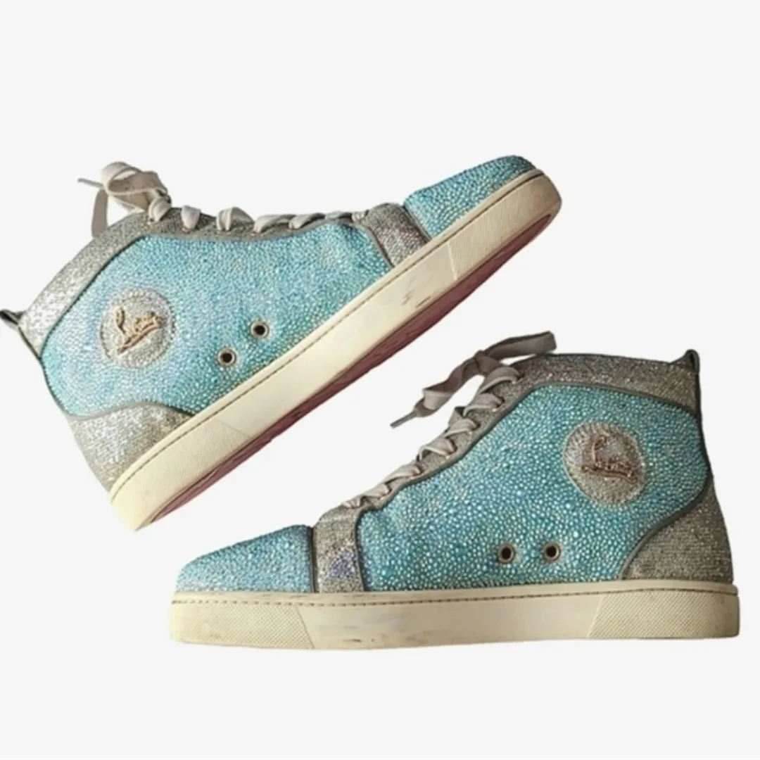 Christian Louboutin Blue & Silver High Top Sneakers thumbnail