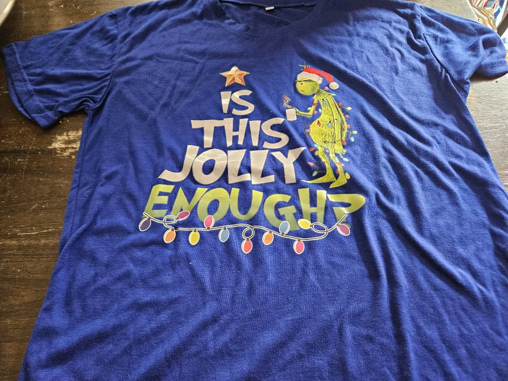 🎄 in July-Blue 'Is This Jolly Enough' Grinch T-Shirt - Size M thumbnail