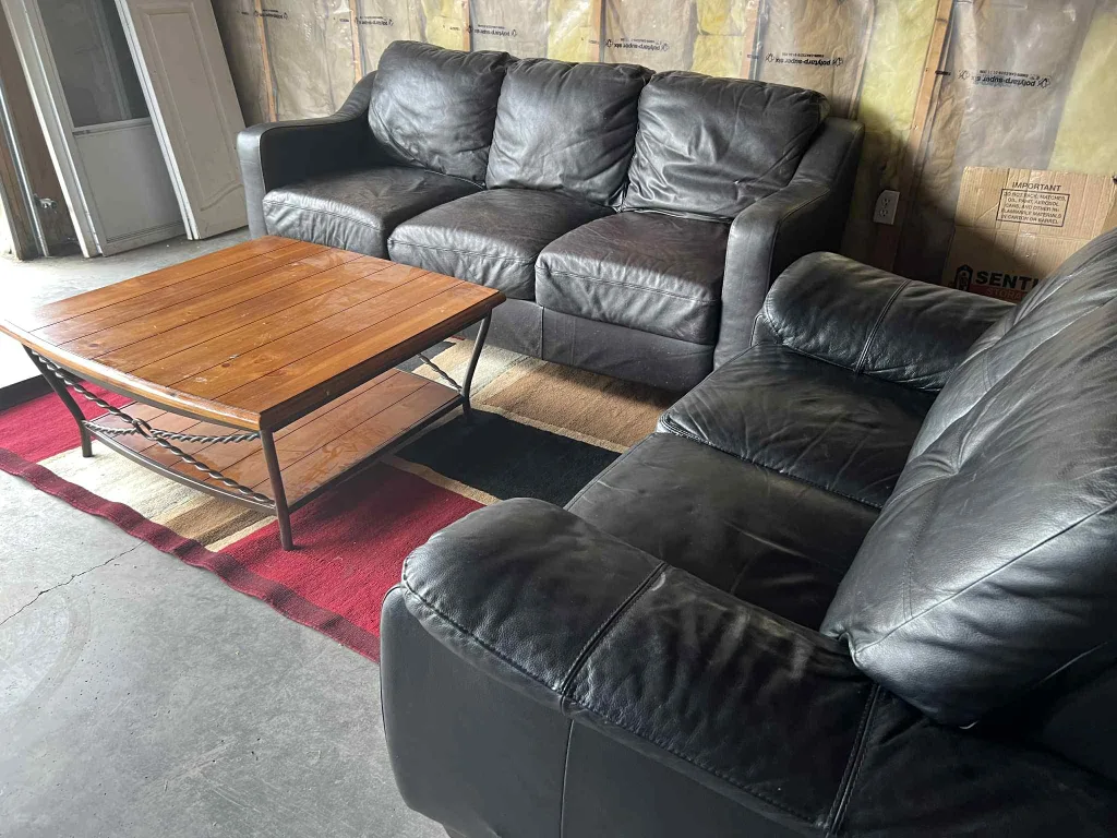 Black Leather Sofa Set solid coffee table/free delivery thumbnail