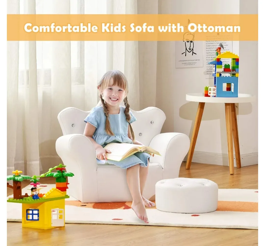 Kids White Crown Sofa Chair + Ottoman, 18+ Months image indicator(3)