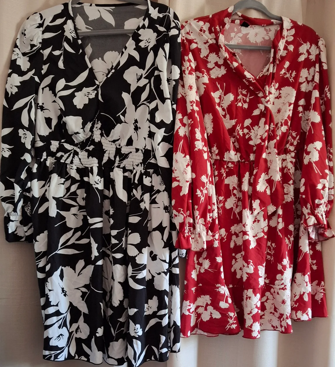 2 Floral Print Dresses - Black & Red thumbnail