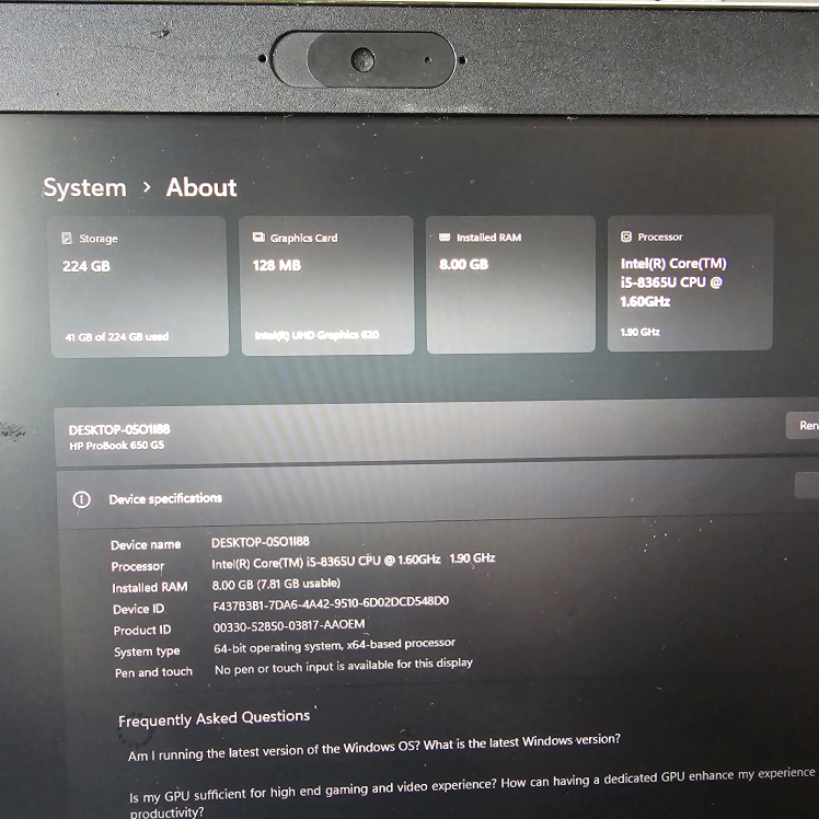 i5 8th, 8gb, 240gb SSD, Win11Pro, HP ProBook 650 G5 Laptop - photo 4