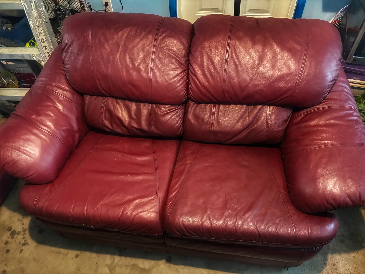 Maroon Leather Couch, Loveseat and Chair thumbnail