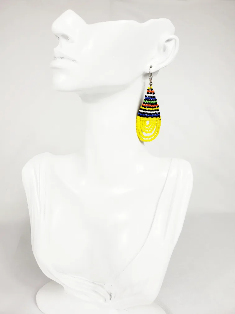 Handcrafted African earrings made of yellow and colorful beads image indicator(3)