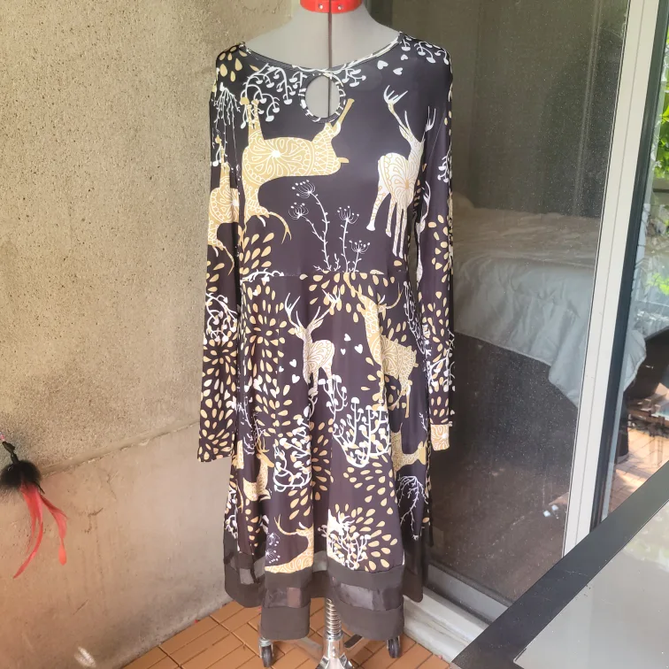 Long Sleeve Deer Pattern Dress XL thumbnail