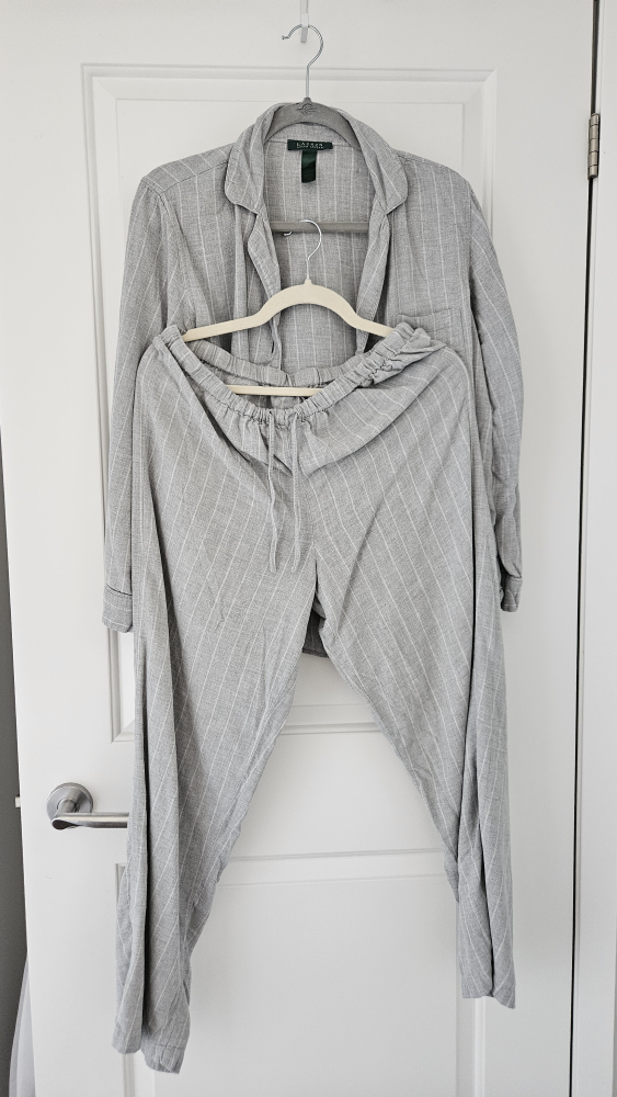Ralph Lauren Grey Striped Pajama Set, Large