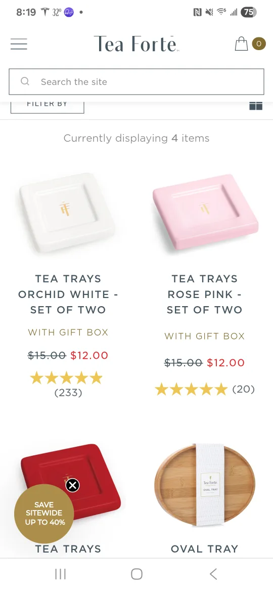 Tea Forte Cafe Cup Set 4 and tea tray image indicator(2)