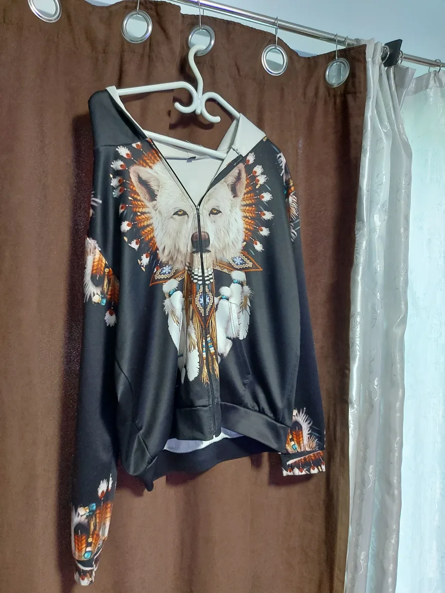 Wolf Print Zip-Up Hoodie thumbnail
