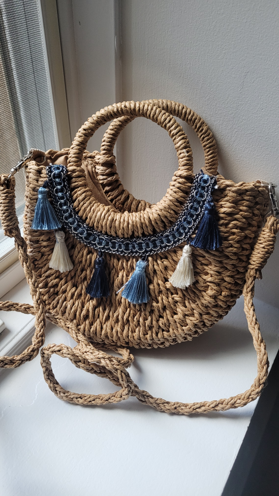 Woven Straw Handbag with Tassels - photo 4