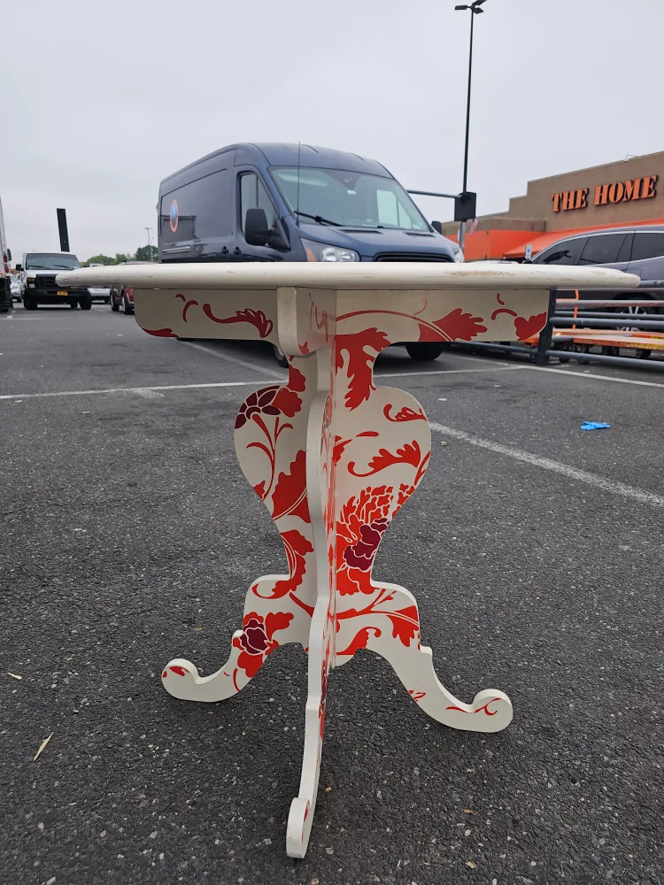 Round Wooden Accent Table - White & Floral image indicator(2)