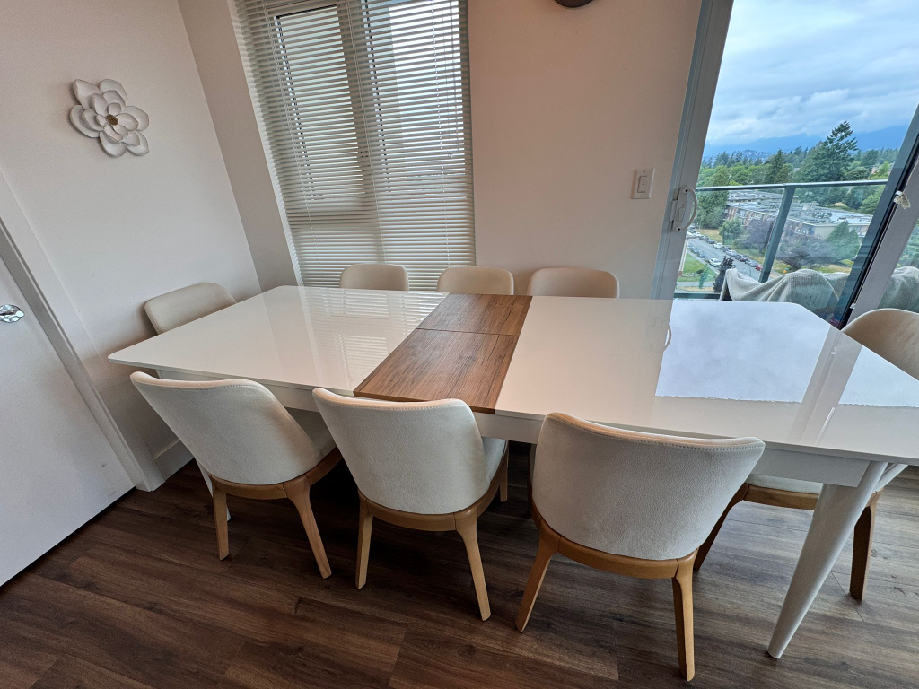Dining Table with  8 Chairs - White & Beige