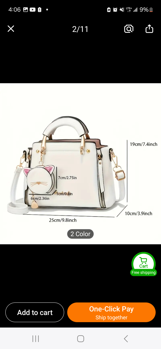 Cute White Handbag with Cat Charm