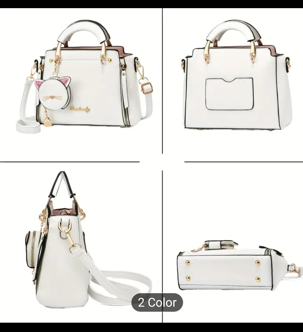 Cute White Handbag with Cat Charm - photo 2