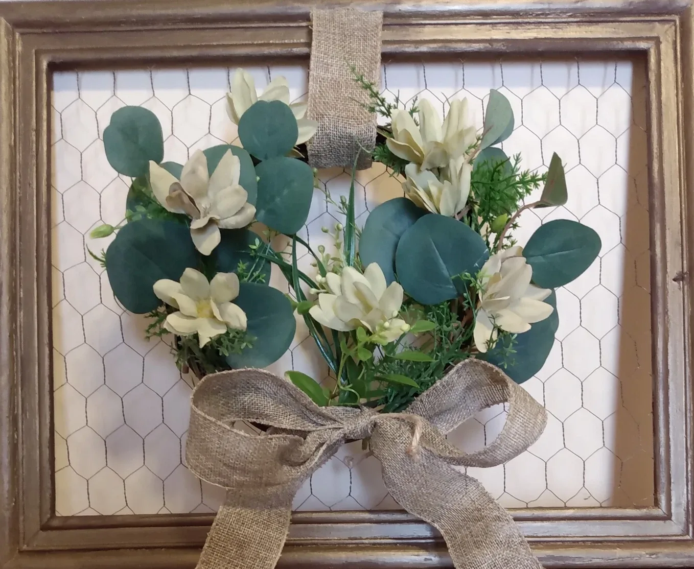 Antique Grapevine Floral Wreath on Mesh Frame Wall Decor thumbnail