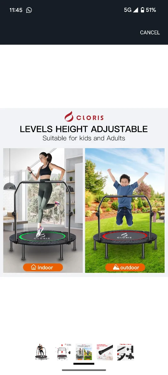Cloris Mini Trampoline with Adjustable Handle Bar image indicator(3)