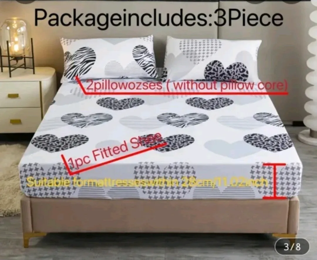 Heart Pattern 3-Piece Bed Sheet Set queen thumbnail