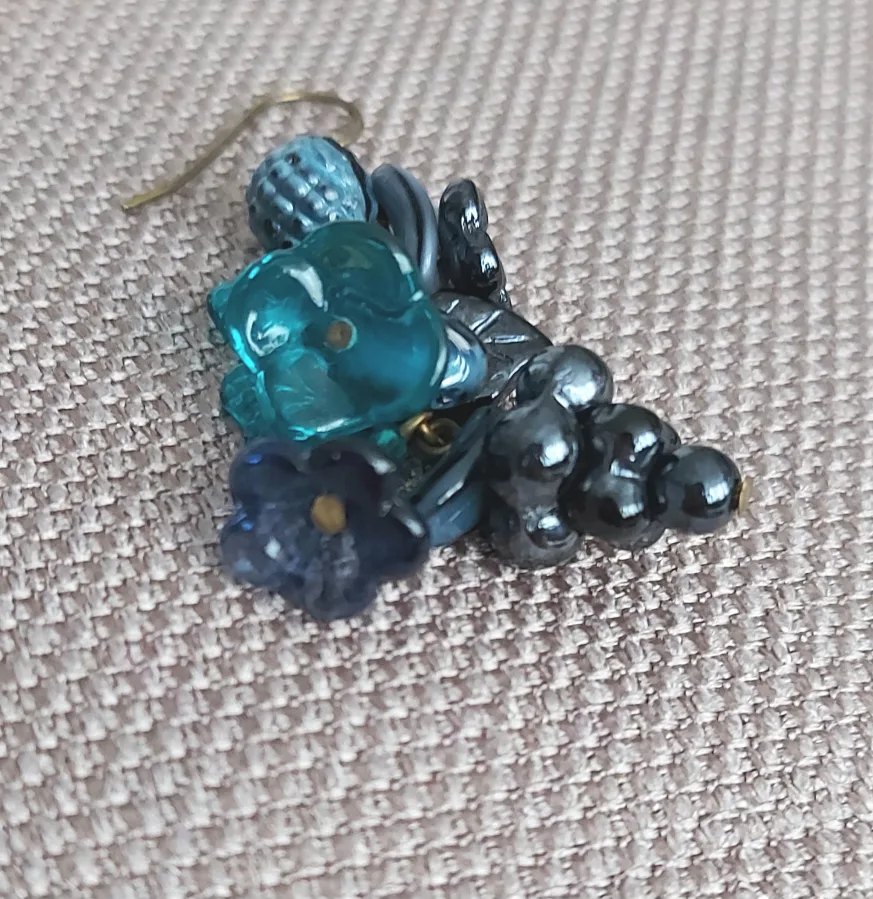 Pretty blue earrings with grapes, flowers and leaves. image indicator(3)