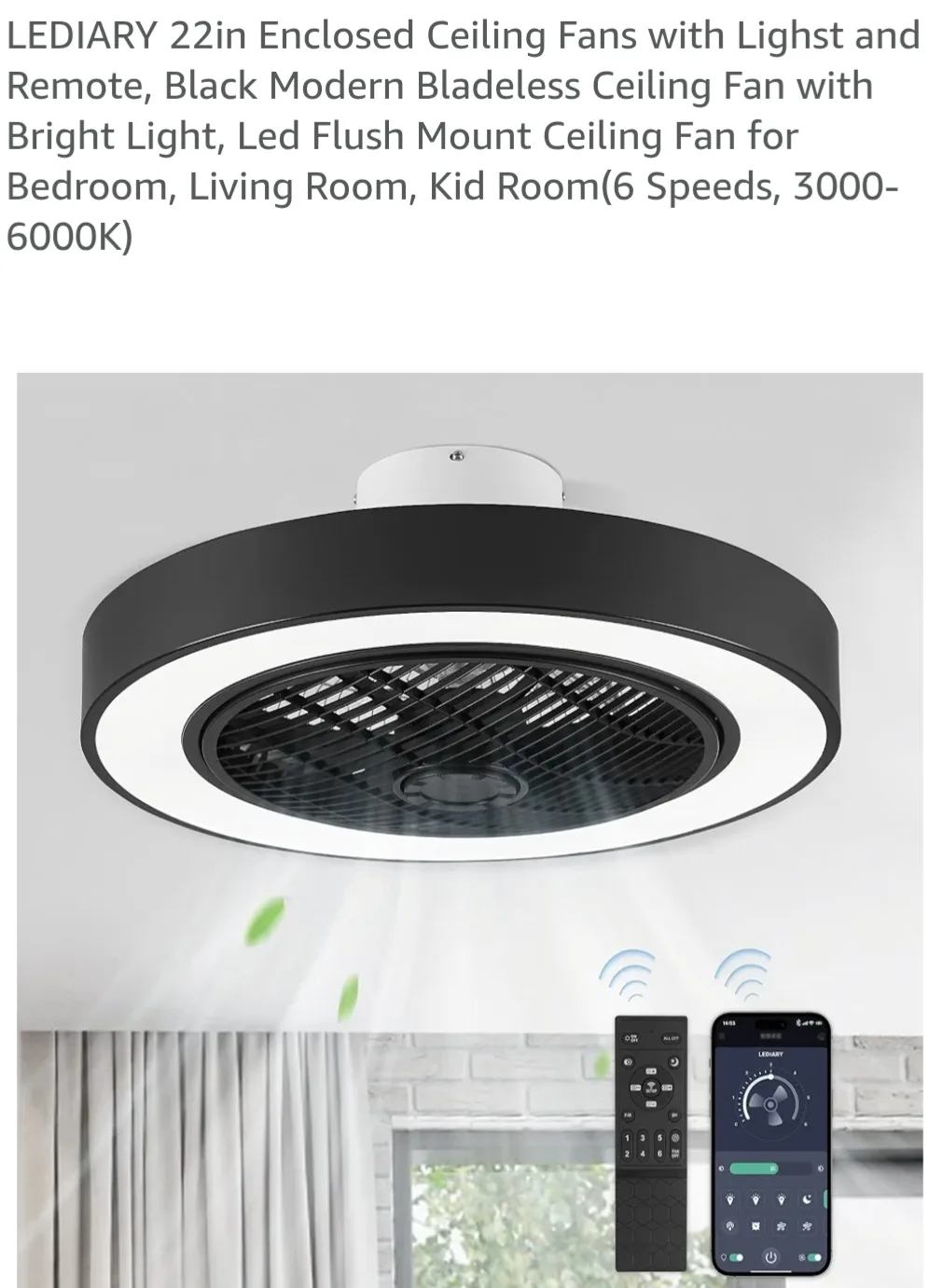LEDIARY 22in Enclosed Ceiling Fan with Light thumbnail