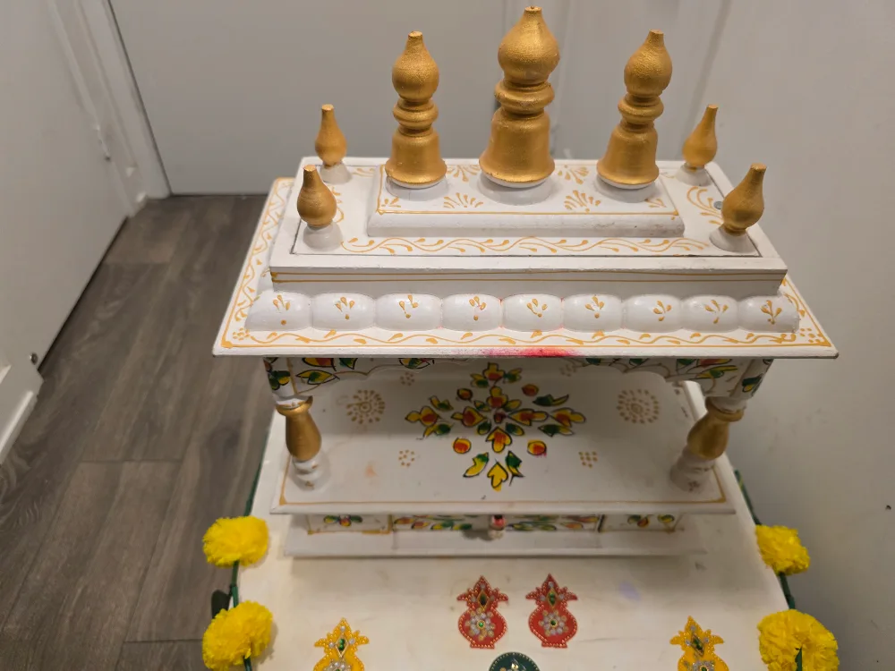 Handcrafted Wooden Pooja Mandir+ table stand free image indicator(2)