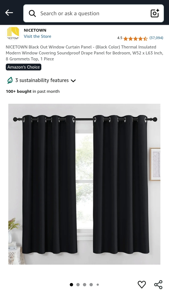 1piece, Black Out Window Curtain Panel - Black, 52" x 63"