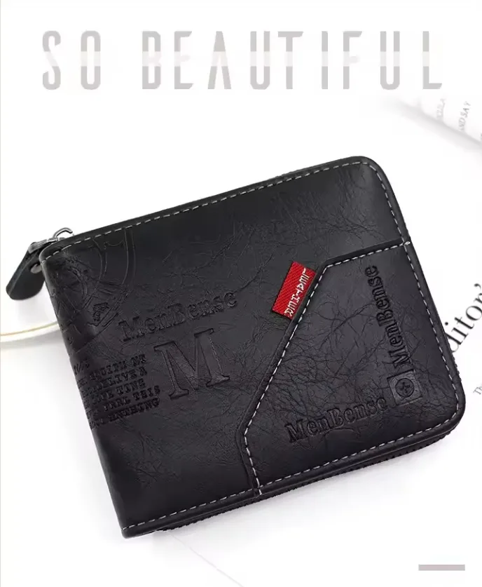 MenBense Black Zipper Wallet leather thumbnail