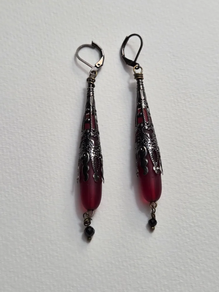 Boho / Goth Red  Teardrop Dangle Earrings image indicator(3)