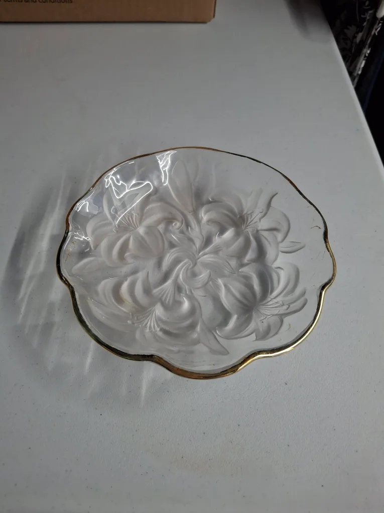 Floral Glass Bowl with Gold Trim thumbnail