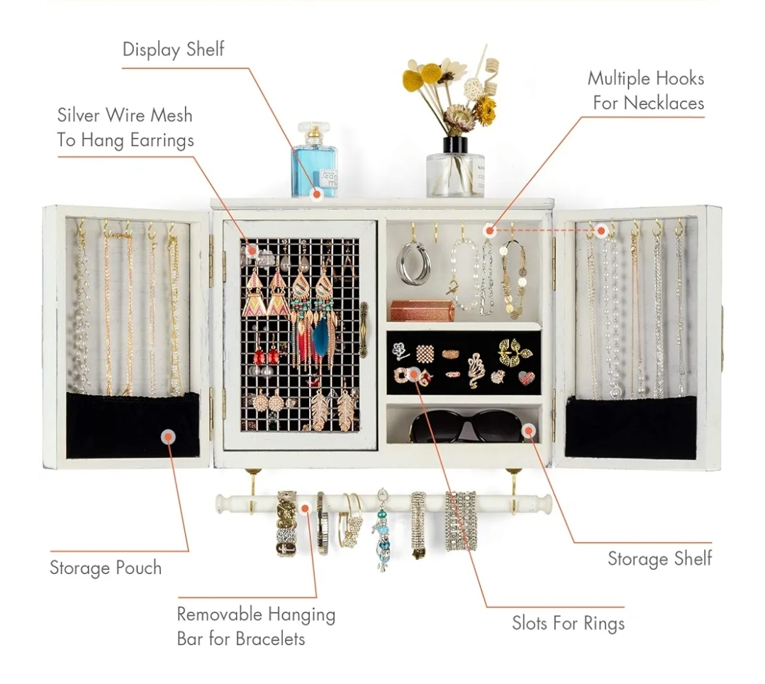 White Wooden Wall Mounted Jewelry Organizer - photo 3