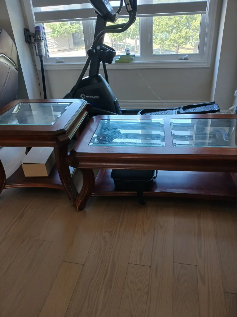 Solid wood coffee table and side table with glass top image indicator(2)