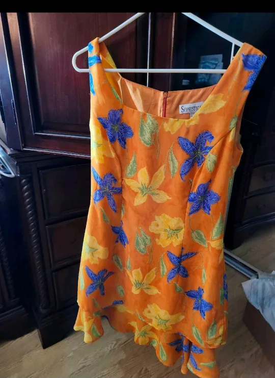 Ladies Orange Floral Dress thumbnail