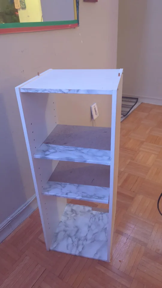 White Shelving Unit, bedside storage with Marble wallpaper thumbnail