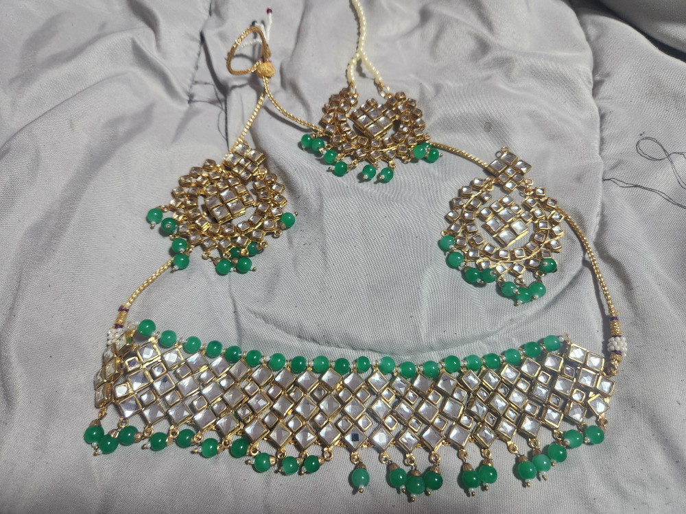 Necklace & Earring Set - Green/Gold