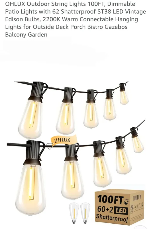OHLUX Outdoor String Lights 100FT - Edison Bulbs thumbnail