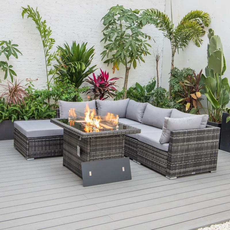 Outdoor Wicker Patio Conversation Set with Fire Pit Table image indicator(4)